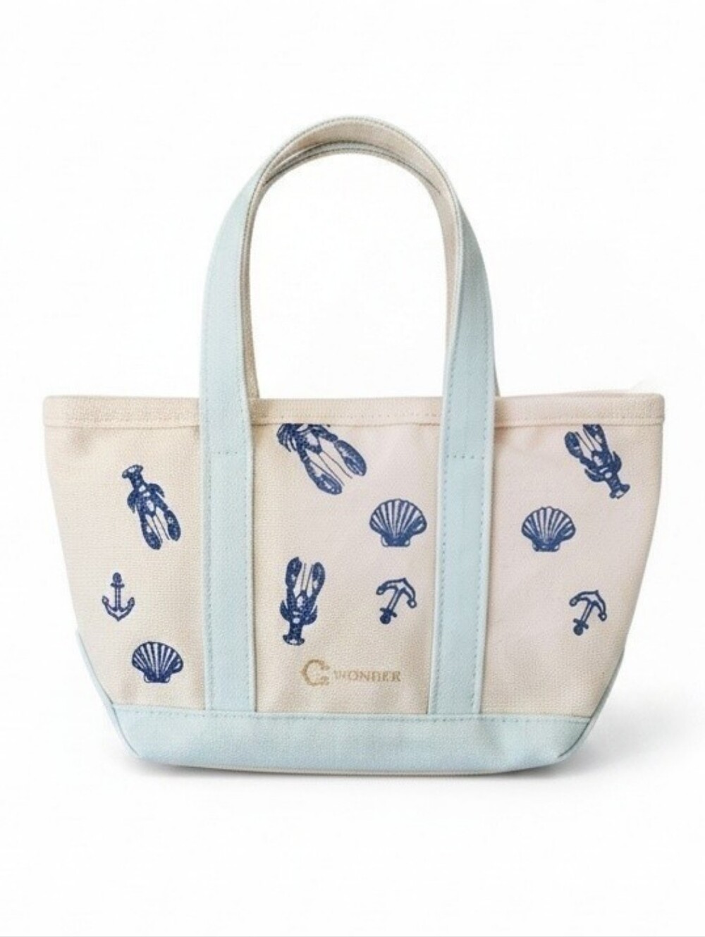 NWT G Wonder Viral Mini Canvas Nautical Tote Travel Set In White And Light Blue